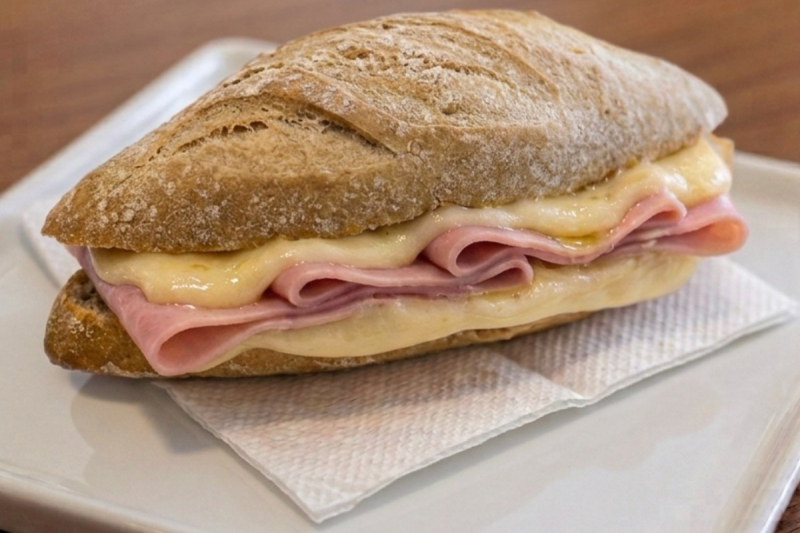 SANDUICHE DE MINI-BAGUETTE COM PRESUNTO E QUEIJO